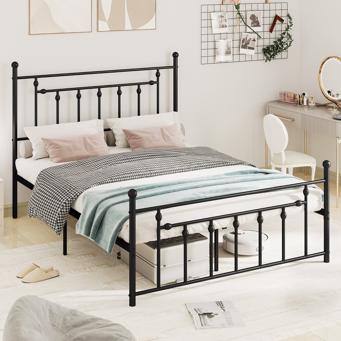 Heavy-Duty Metal Bed Frame With Headboard, Queen Size, Black Simple Bed Frame at Gallery Canada