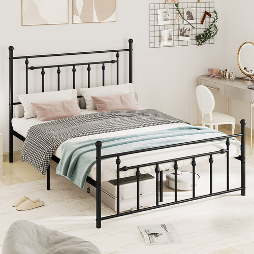 Heavy-Duty Metal Bed Frame With Headboard, Queen Size, Black