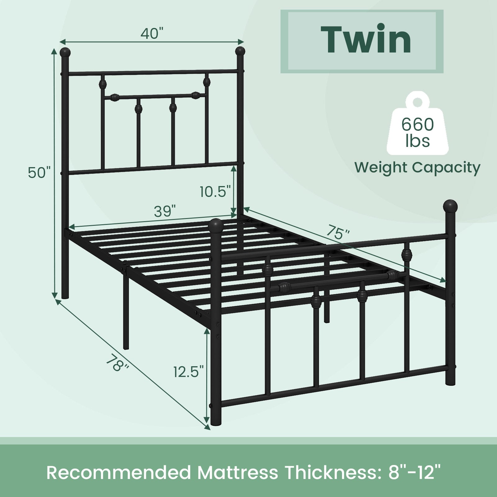 Full/Queen/Twin Size Heavy-duty Metal Bed Frame with Headboard-Twin Size, Black Simple Bed Frame at Gallery Canada
