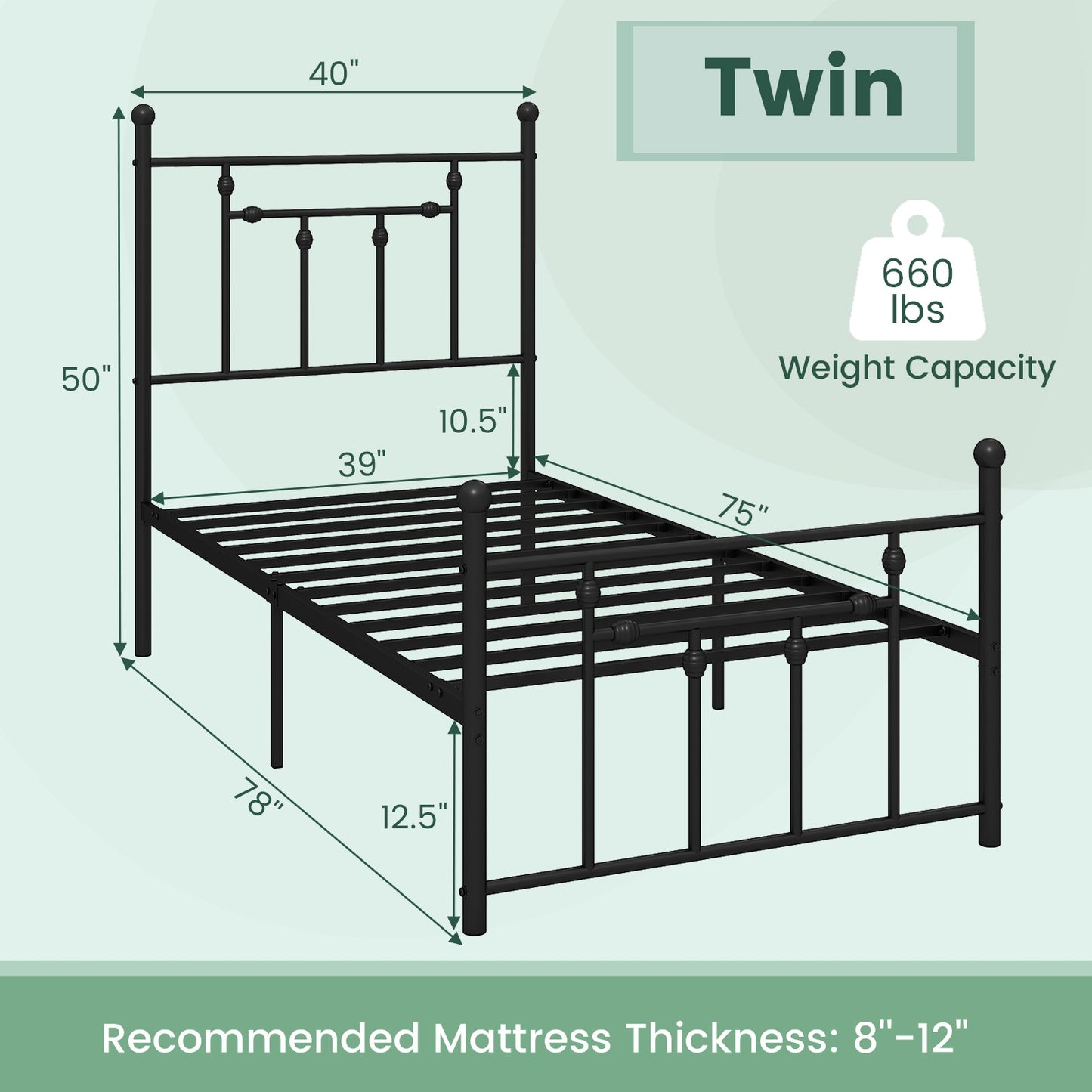 Full/Queen/Twin Size Heavy-duty Metal Bed Frame with Headboard-Twin Size, Black Simple Bed Frame at Gallery Canada