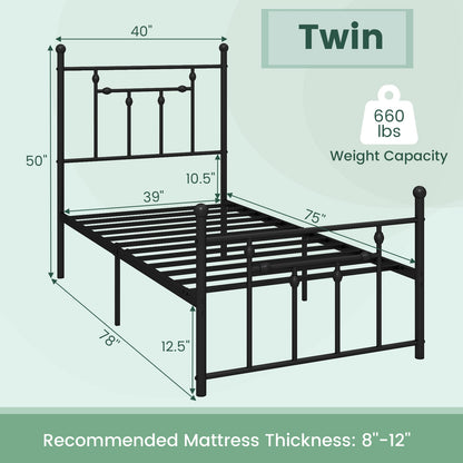 Full/Queen/Twin Size Heavy-duty Metal Bed Frame with Headboard-Twin Size, Black Simple Bed Frame at Gallery Canada