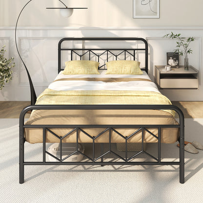Platform Bed with High Headboard and Snap Lock Metal Slats-Full Size, Black Simple Bed Frame at Gallery Canada