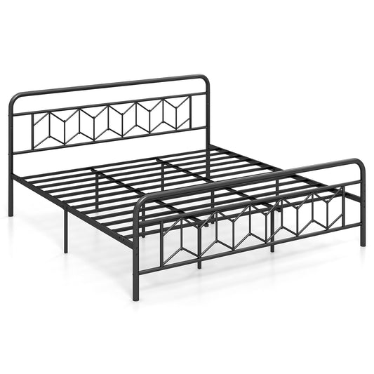 King Size Platform Bed, High Headboard, Metal Slats, Black Simple Bed Frame Black at Gallery Canada