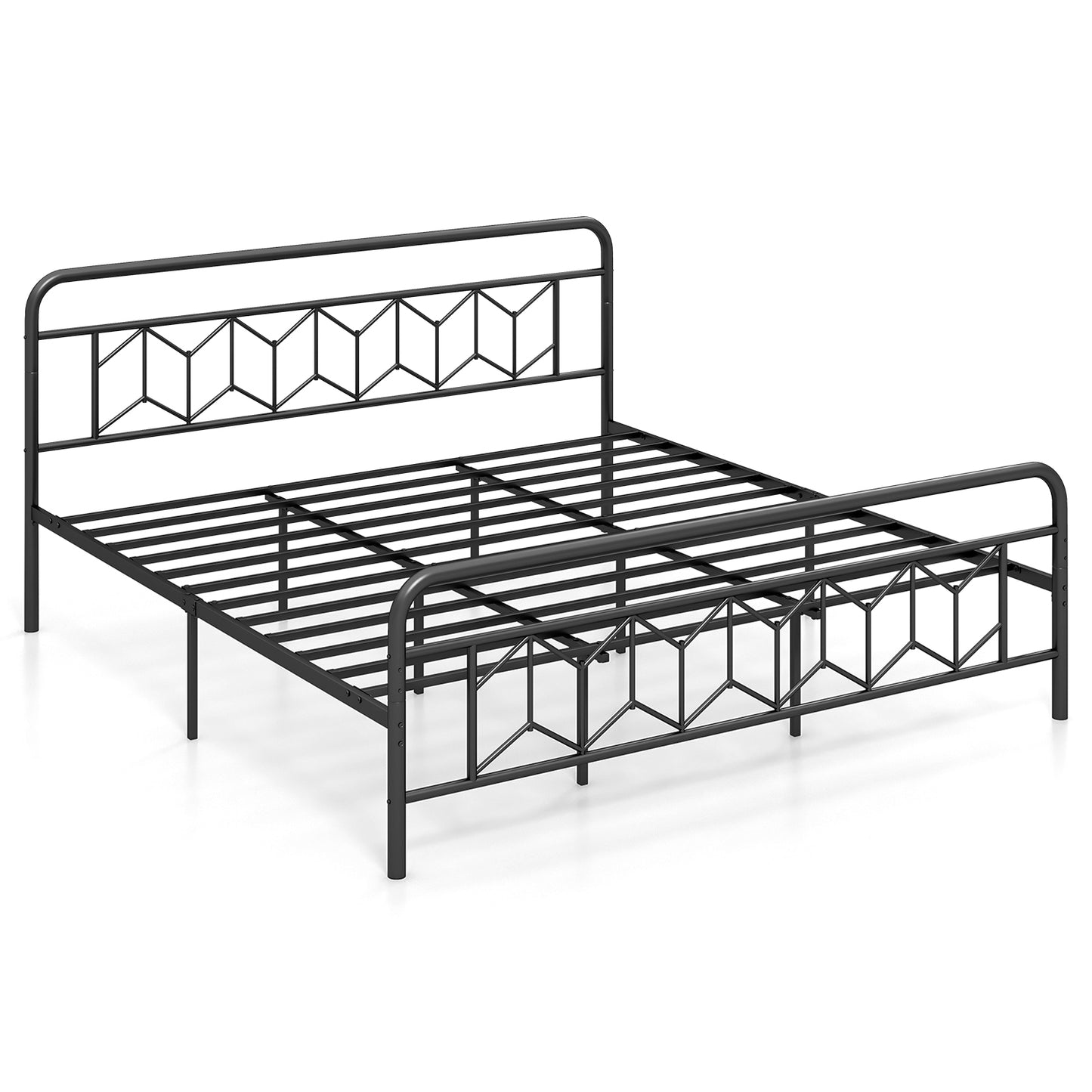 King Size Platform Bed, High Headboard, Metal Slats, Black Simple Bed Frame at Gallery Canada