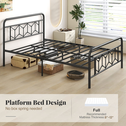 Platform Bed with High Headboard and Snap Lock Metal Slats-Full Size, Black Simple Bed Frame at Gallery Canada