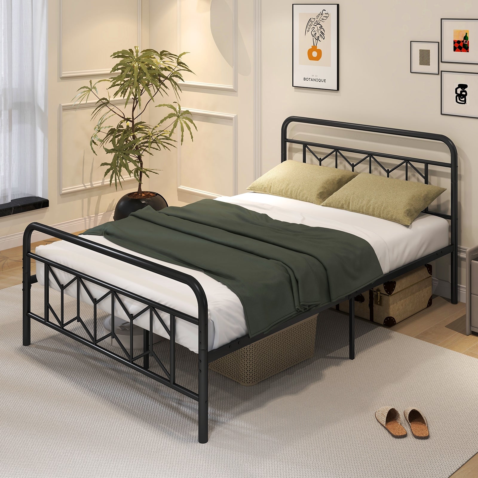Platform Bed with High Headboard and Snap Lock Metal Slats-Full Size, Black Simple Bed Frame at Gallery Canada