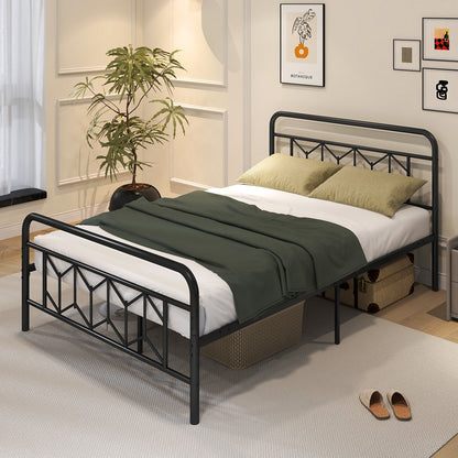 Platform Bed with High Headboard and Snap Lock Metal Slats-Full Size, Black Simple Bed Frame at Gallery Canada