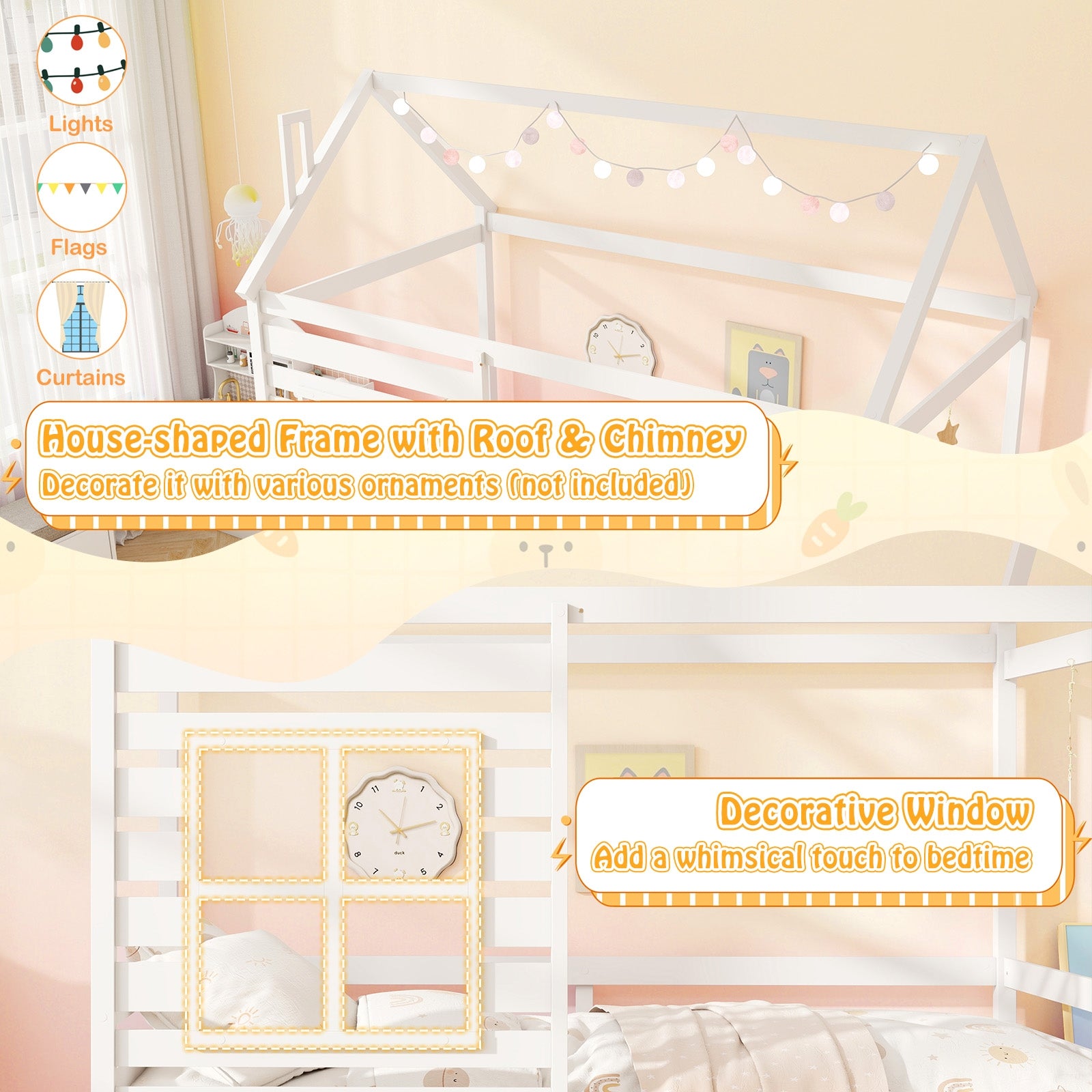 Twin Size Wooden Platform House Bed with Trundle and Roof, White Trundle Bed Frame at Gallery Canada