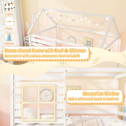 Twin Size Wooden Platform House Bed with Trundle and Roof, White Trundle Bed Frame at Gallery Canada