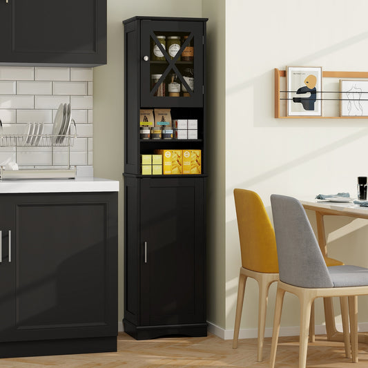 67 Inch Tall Bathroom Cabinet Freestanding Storage Cabinet with 5 Adjustable Shelves, Black Floor Cabinets Black at Gallery Canada