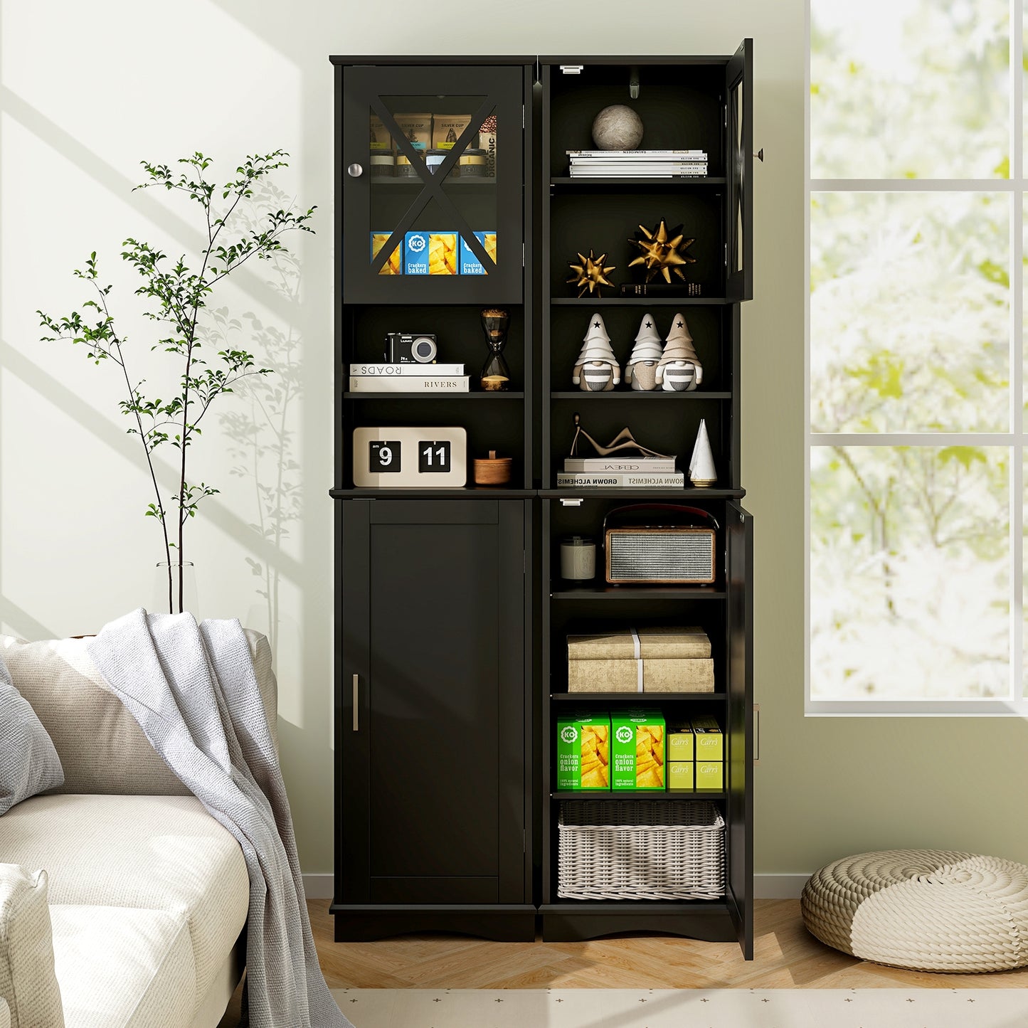 67 Inch Tall Bathroom Cabinet Freestanding Storage Cabinet with 5 Adjustable Shelves, Black Floor Cabinets at Gallery Canada