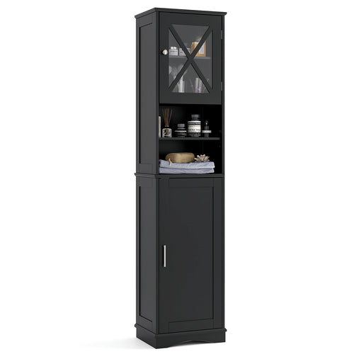 67 Inch Tall Bathroom Cabinet Freestanding Storage Cabinet with 5 Adjustable Shelves, Black