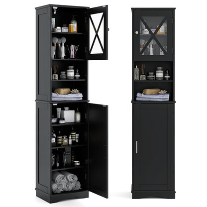 67 Inch Tall Bathroom Cabinet Freestanding Storage Cabinet with 5 Adjustable Shelves, Black Floor Cabinets at Gallery Canada