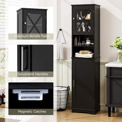 67 Inch Tall Bathroom Cabinet Freestanding Storage Cabinet with 5 Adjustable Shelves, Black Floor Cabinets at Gallery Canada