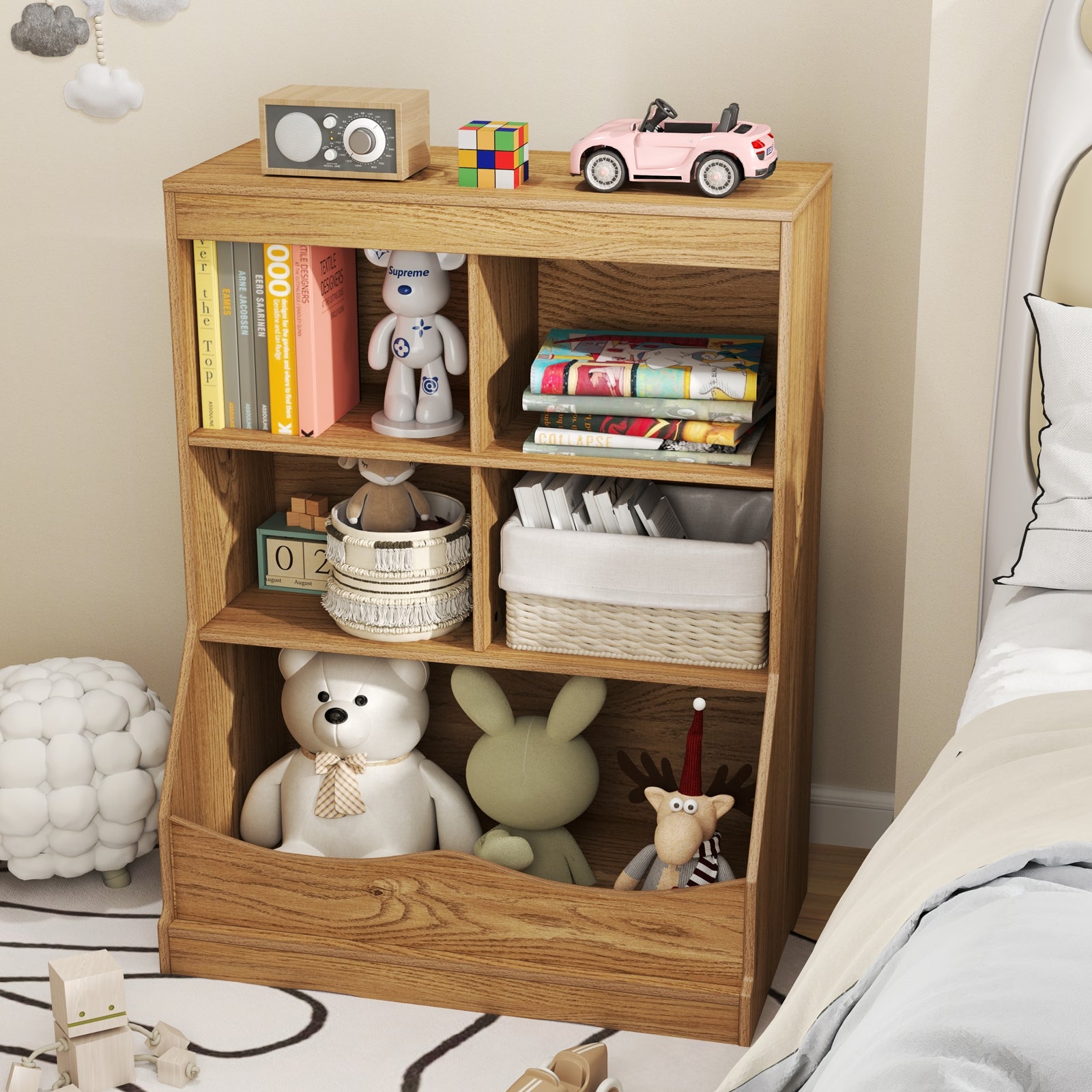3-Tier Children's Multi-Functional Bookcase Toy Storage Bin Floor Cabinet, Natural Kids Storage at Gallery Canada