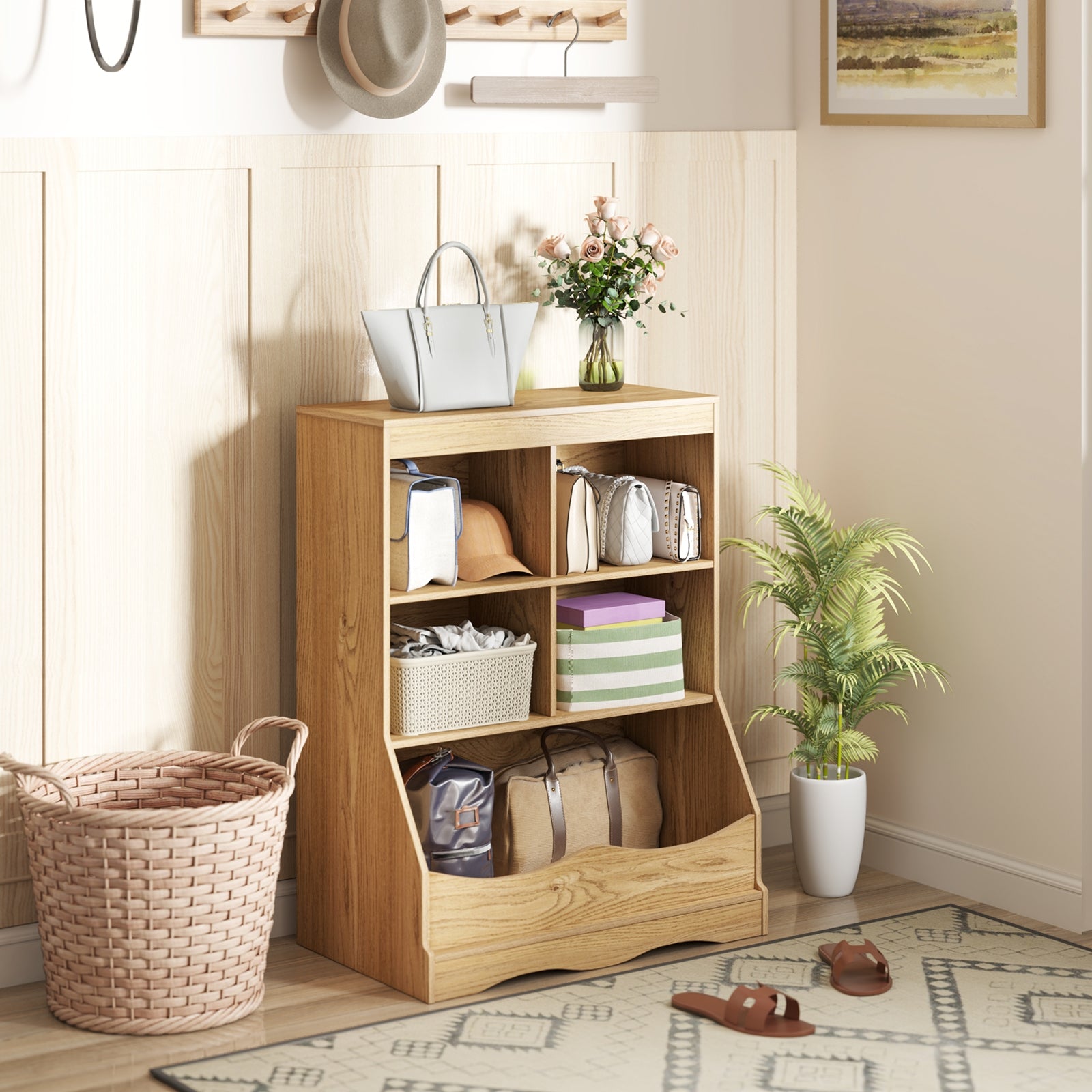 3-Tier Children's Multi-Functional Bookcase Toy Storage Bin Floor Cabinet, Natural Kids Storage at Gallery Canada