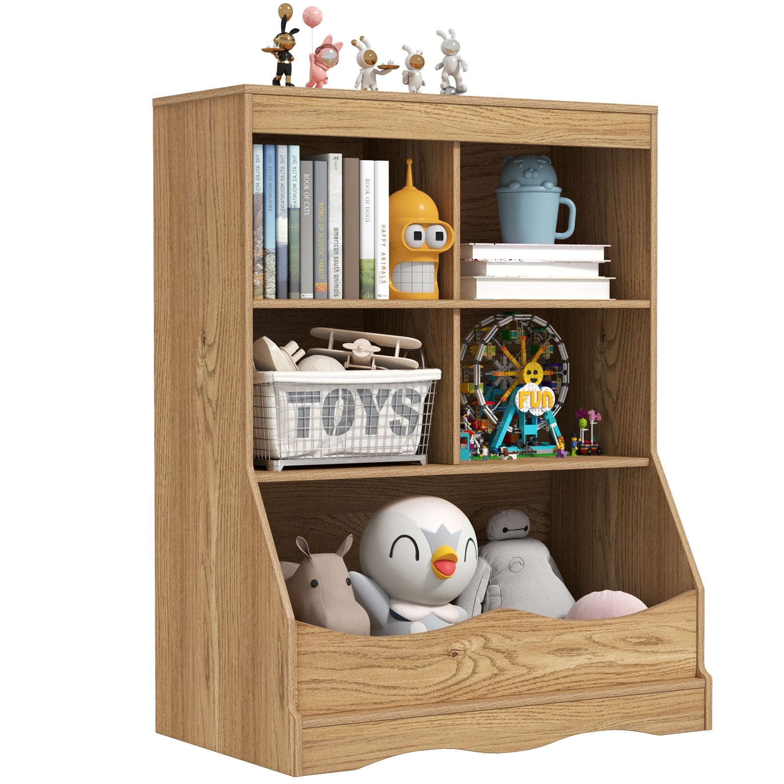 3-Tier Children's Multi-Functional Bookcase Toy Storage Bin Floor Cabinet, Natural Kids Storage at Gallery Canada