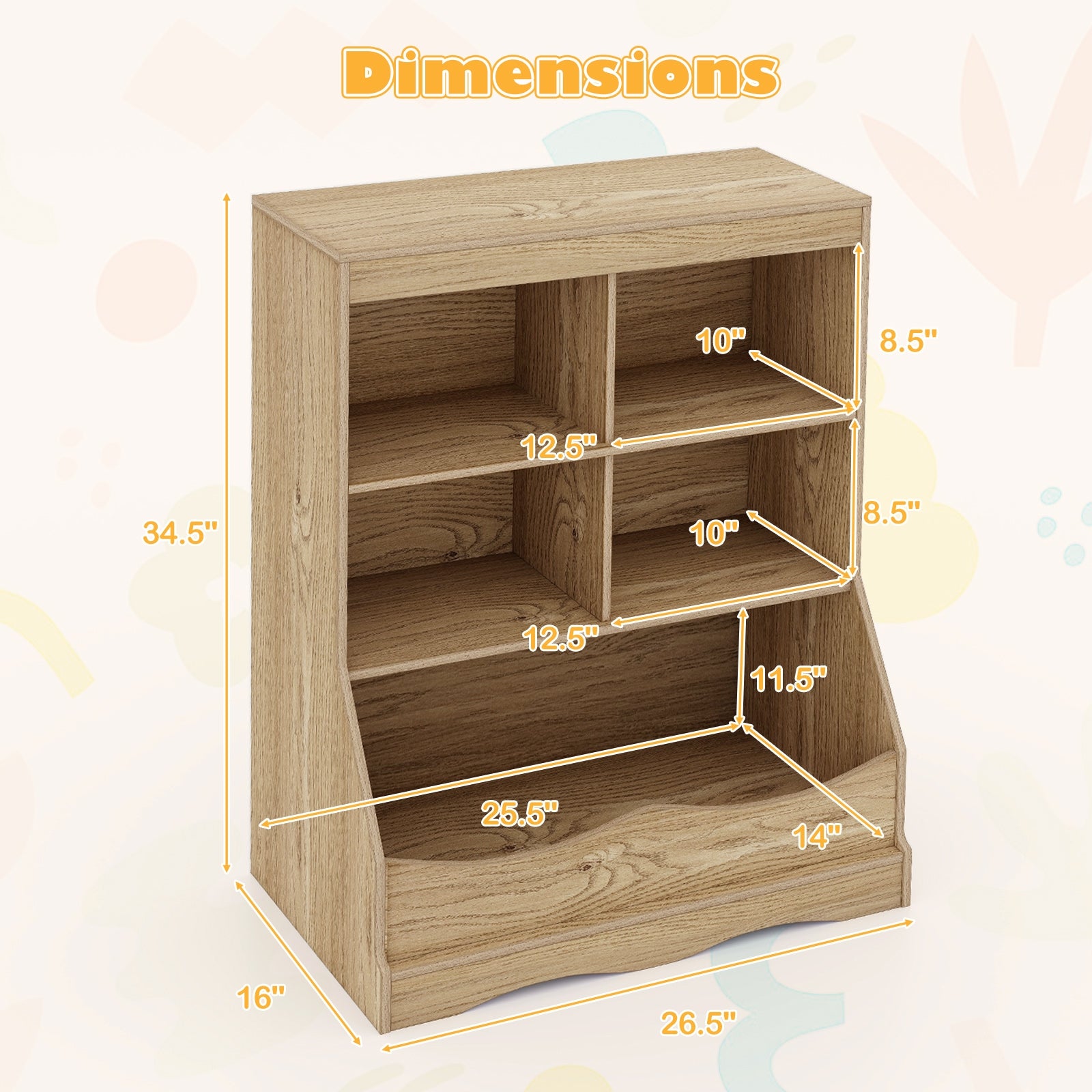 3-Tier Children's Multi-Functional Bookcase Toy Storage Bin Floor Cabinet, Natural Kids Storage at Gallery Canada