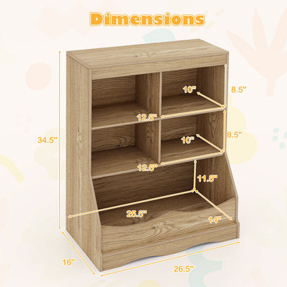3-Tier Children's Multi-Functional Bookcase Toy Storage Bin Floor Cabinet, Natural Kids Storage at Gallery Canada