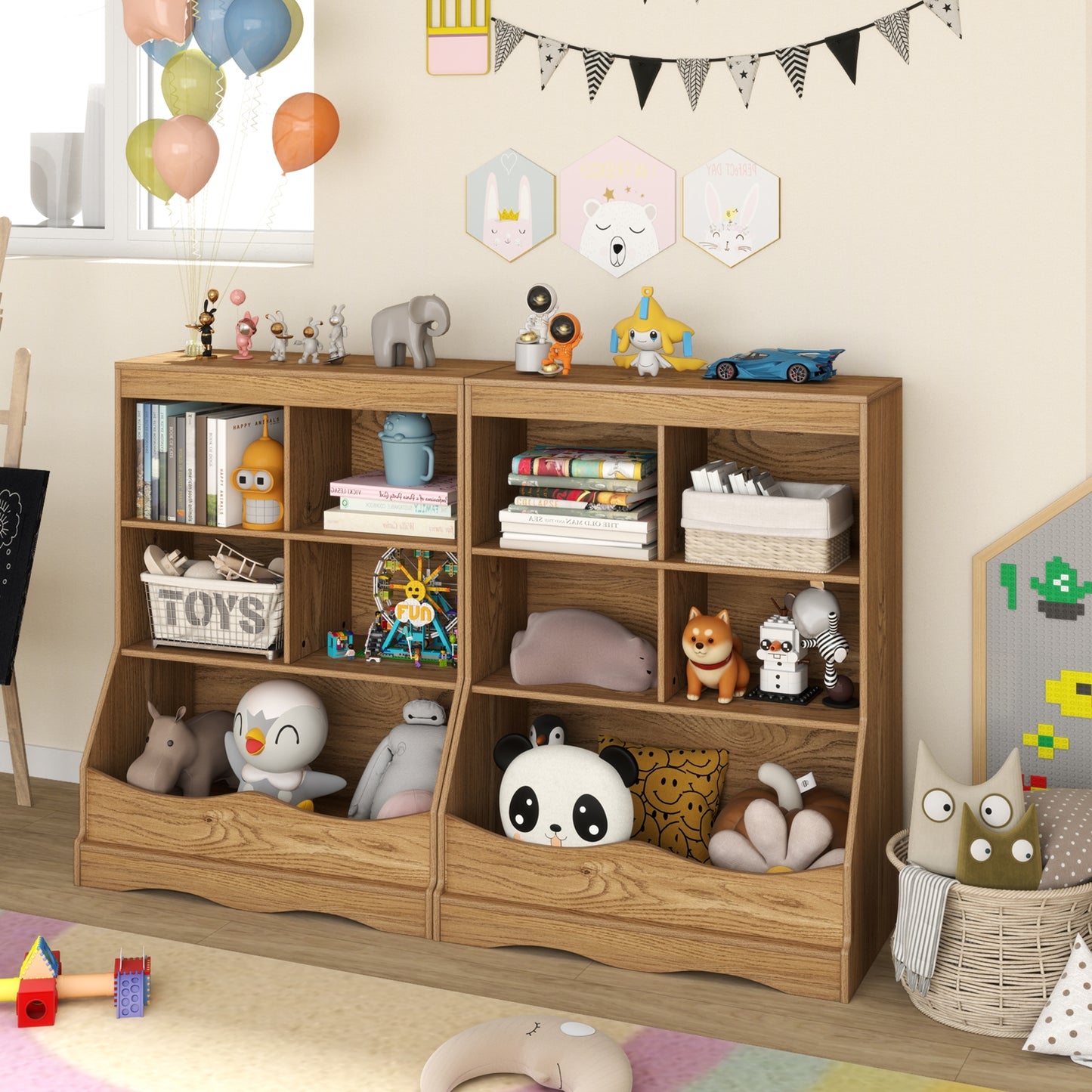 3-Tier Children's Multi-Functional Bookcase Toy Storage Bin Floor Cabinet, Natural Kids Storage at Gallery Canada