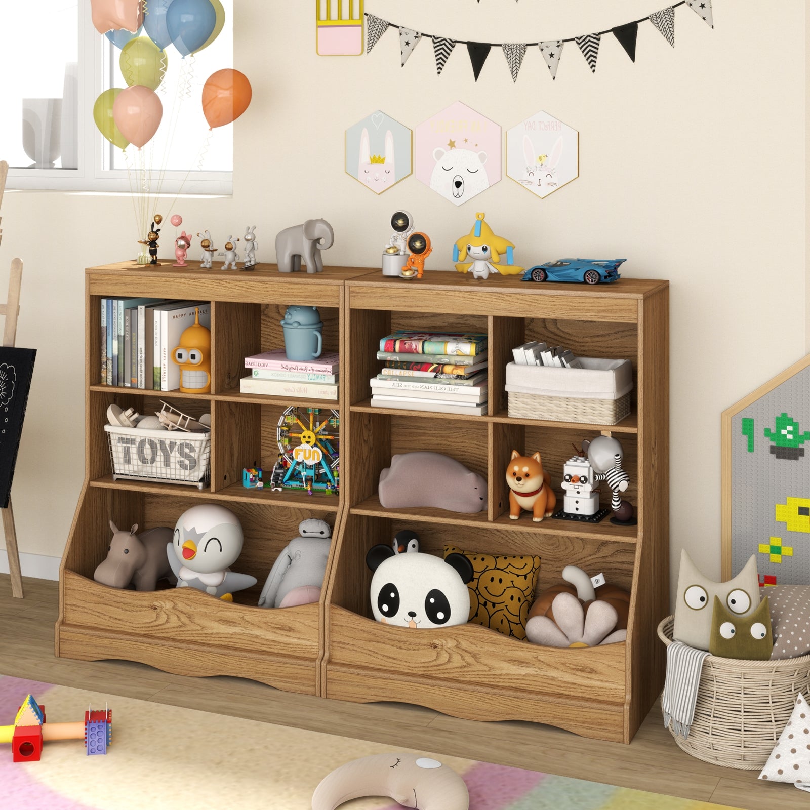 3-Tier Children's Multi-Functional Bookcase Toy Storage Bin Floor Cabinet, Natural Kids Storage at Gallery Canada