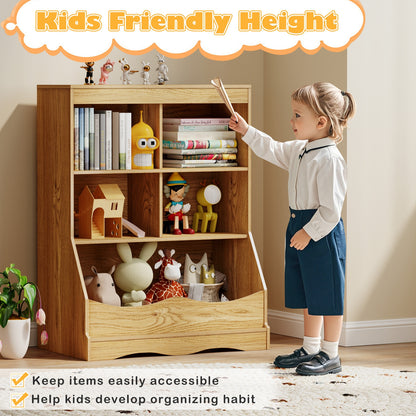 3-Tier Children's Multi-Functional Bookcase Toy Storage Bin Floor Cabinet, Natural Kids Storage at Gallery Canada