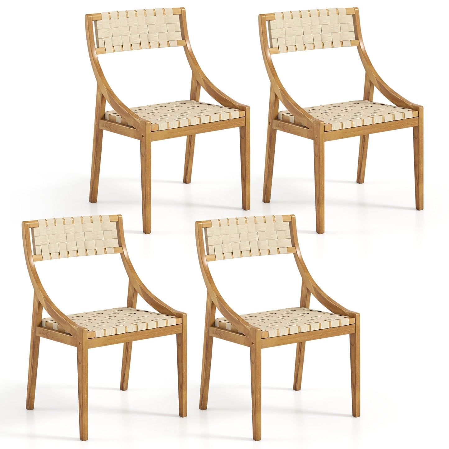 Outdoor Dining Chair Set, 4 Natural Webbing Seat, Backrest Patio Dining Chairs Natural at Gallery Canada