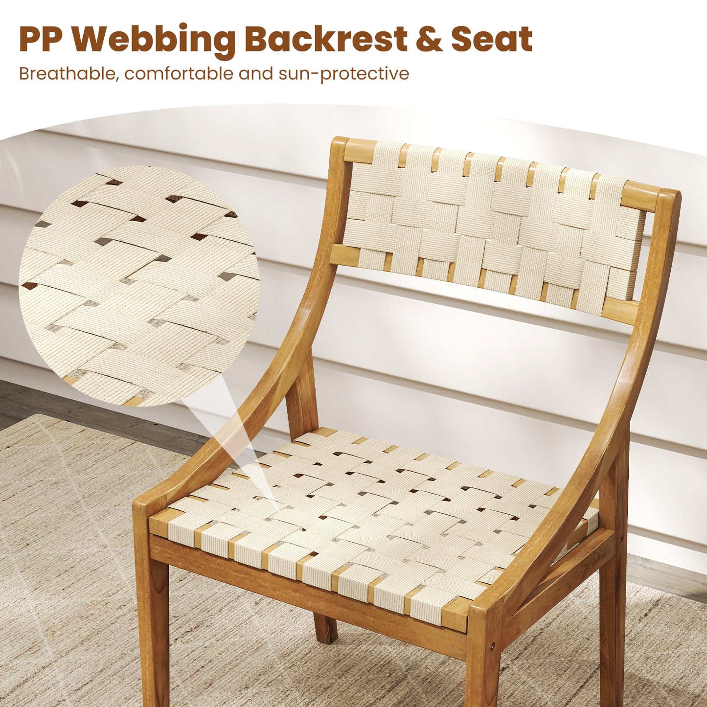 Outdoor Dining Chair Set, 2 Chairs, Webbing Seat, Natural Patio Dining Chairs at Gallery Canada