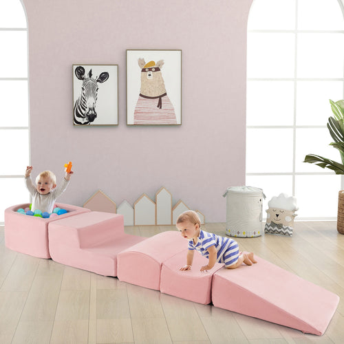 5-Piece Climb And Crawl Playset With Ball Pit, Pink