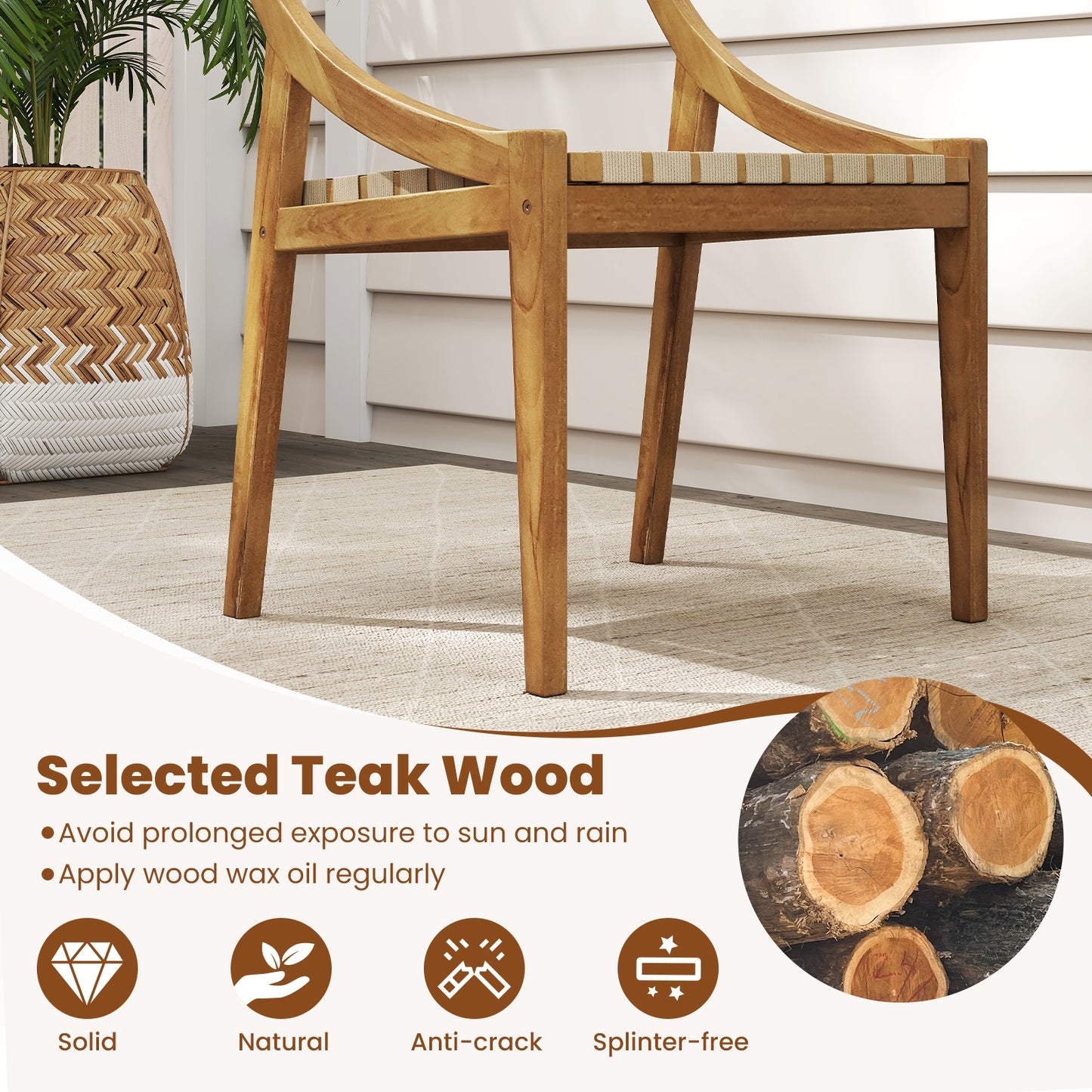 Outdoor Dining Chair Set, 2 Chairs, Webbing Seat, Natural Patio Dining Chairs at Gallery Canada