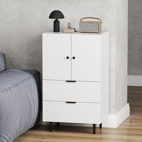 Sideboard Buffet Cabinet 2-Door Serving Cupboard with Drawers, White