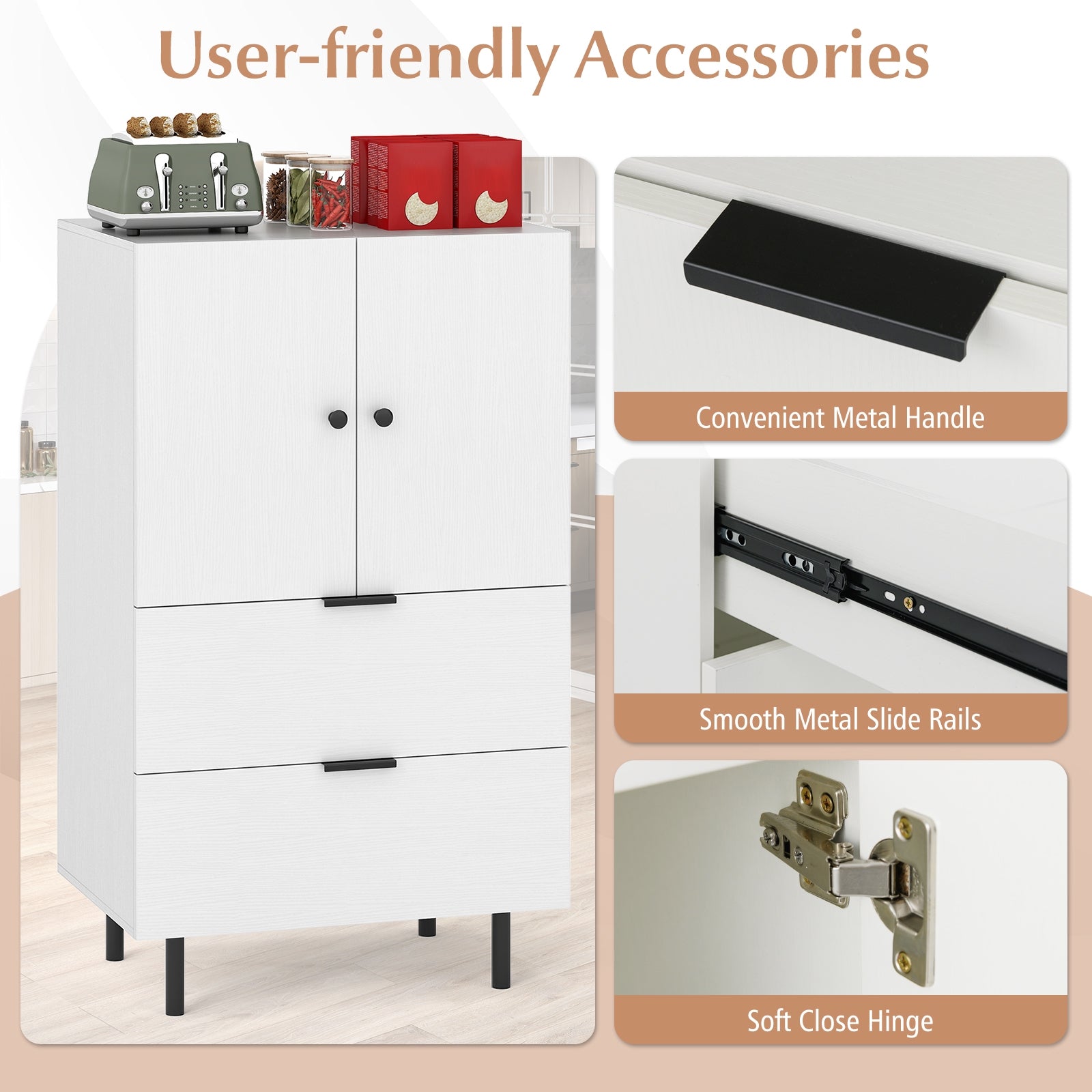 Sideboard Buffet Cabinet 2-Door Serving Cupboard with Drawers, White Sideboards Cabinets & Buffets at Gallery Canada