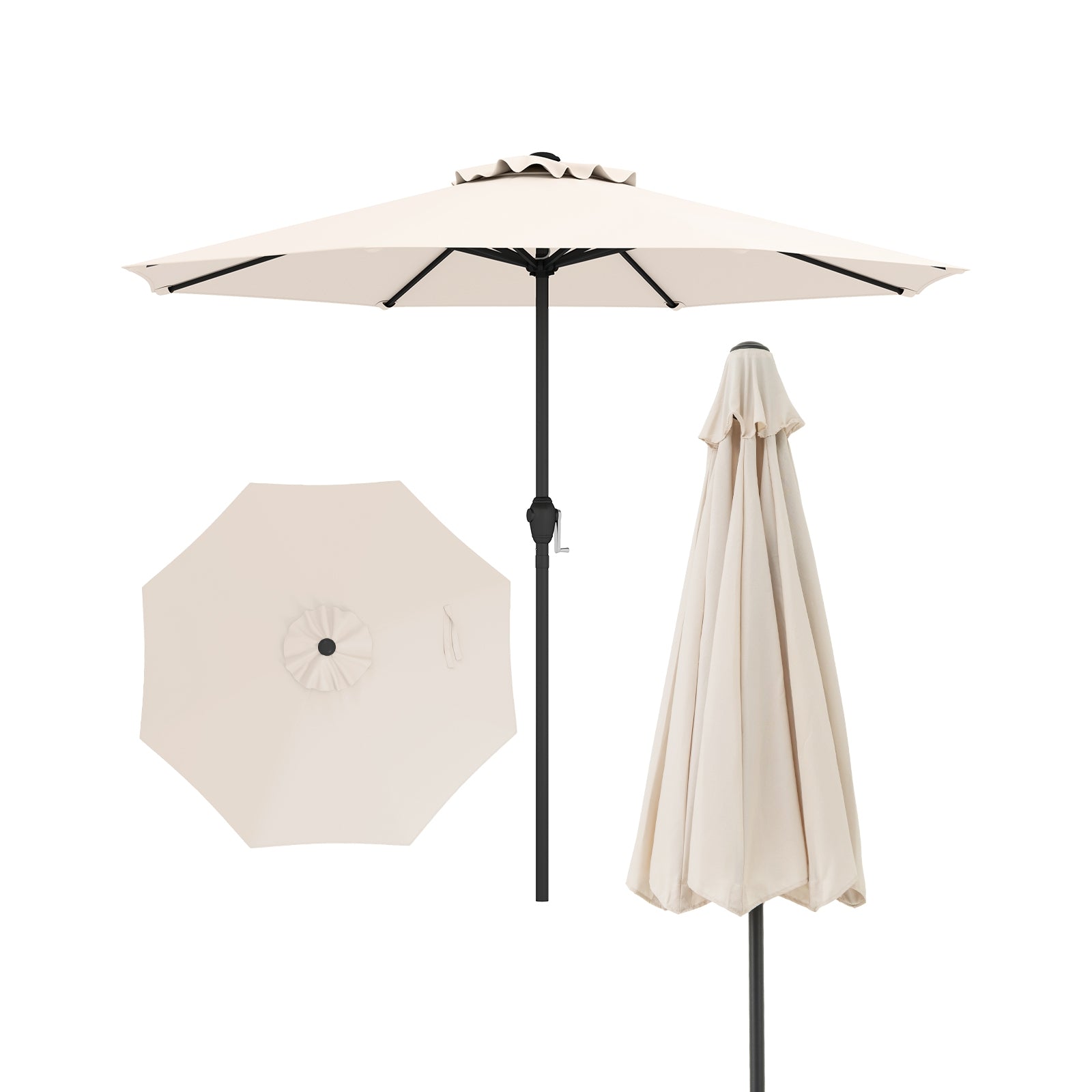 Outdoor Heavy Duty Market Umbrella with Crank Handle and 8 Sturdy Ribs, Beige Outdoor Umbrellas at Gallery Canada