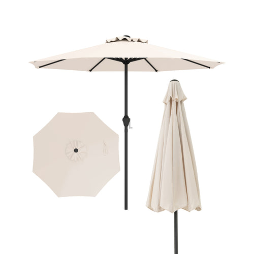 Outdoor Heavy Duty Market Umbrella with Crank Handle and 8 Sturdy Ribs, Beige