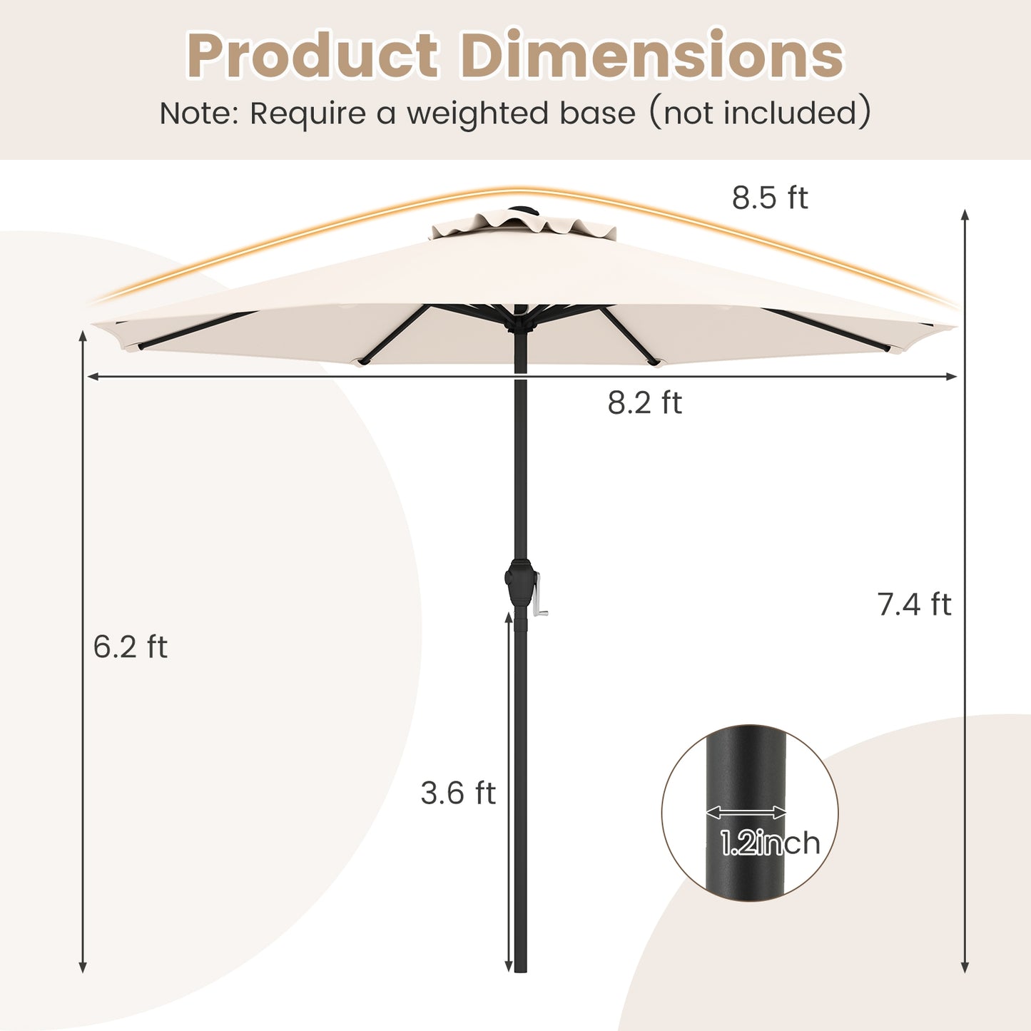 Outdoor Heavy Duty Market Umbrella with Crank Handle and 8 Sturdy Ribs, Beige Outdoor Umbrellas at Gallery Canada