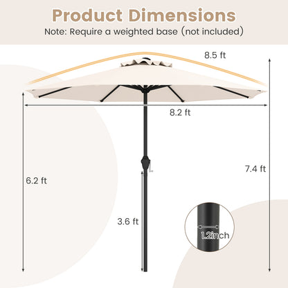Outdoor Heavy Duty Market Umbrella with Crank Handle and 8 Sturdy Ribs, Beige Outdoor Umbrellas at Gallery Canada