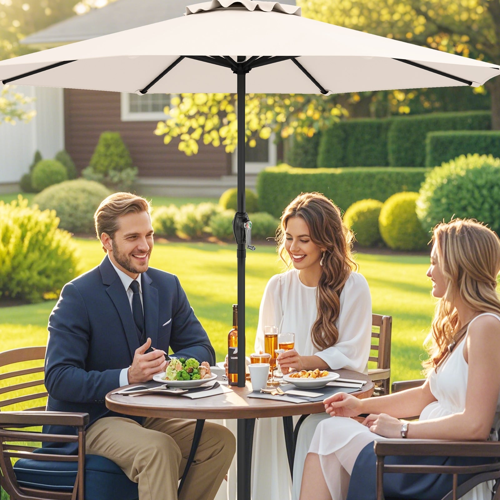 Outdoor Heavy Duty Market Umbrella with Crank Handle and 8 Sturdy Ribs, Beige Outdoor Umbrellas at Gallery Canada