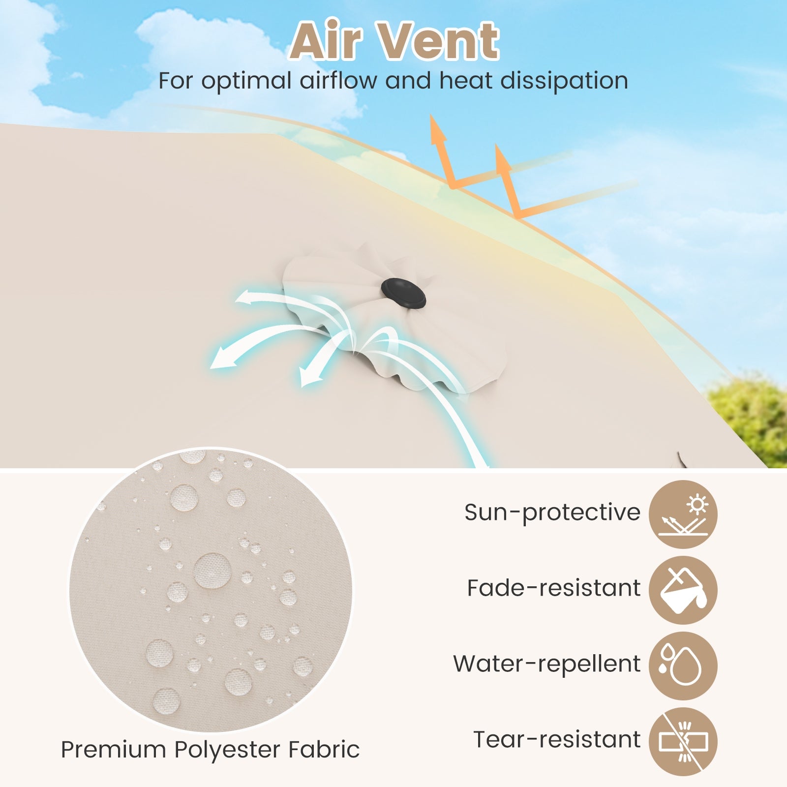 Outdoor Heavy Duty Market Umbrella with Crank Handle and 8 Sturdy Ribs, Beige Outdoor Umbrellas at Gallery Canada