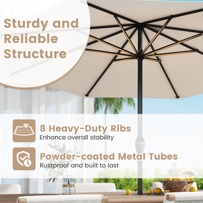 Outdoor Heavy Duty Market Umbrella with Crank Handle and 8 Sturdy Ribs, Beige Outdoor Umbrellas at Gallery Canada
