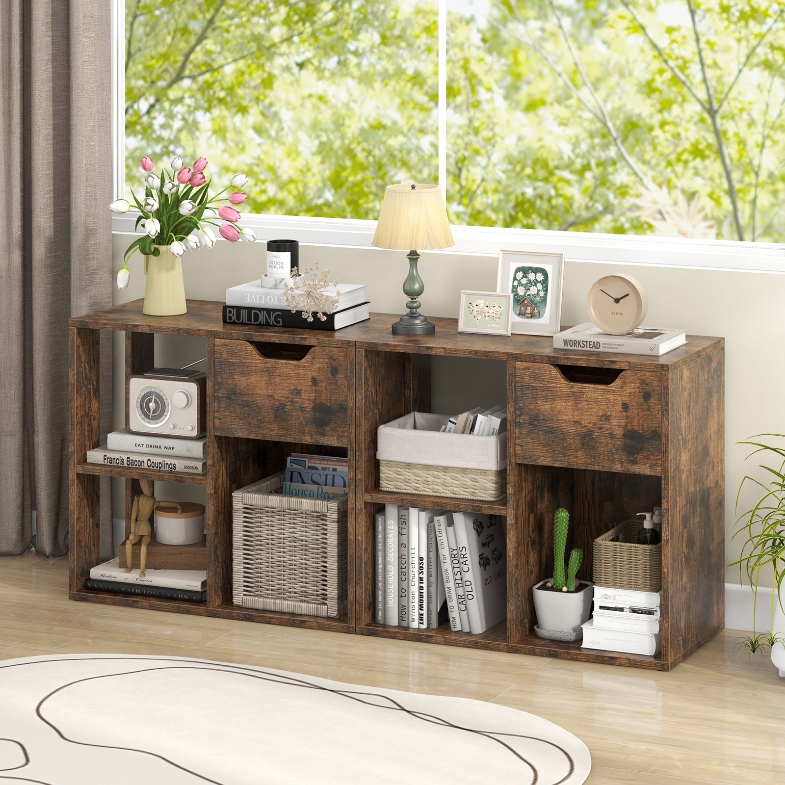 3-Cube Bookcase, 2-Tier Wooden Storage Shelf, Brown Bookcases at Gallery Canada