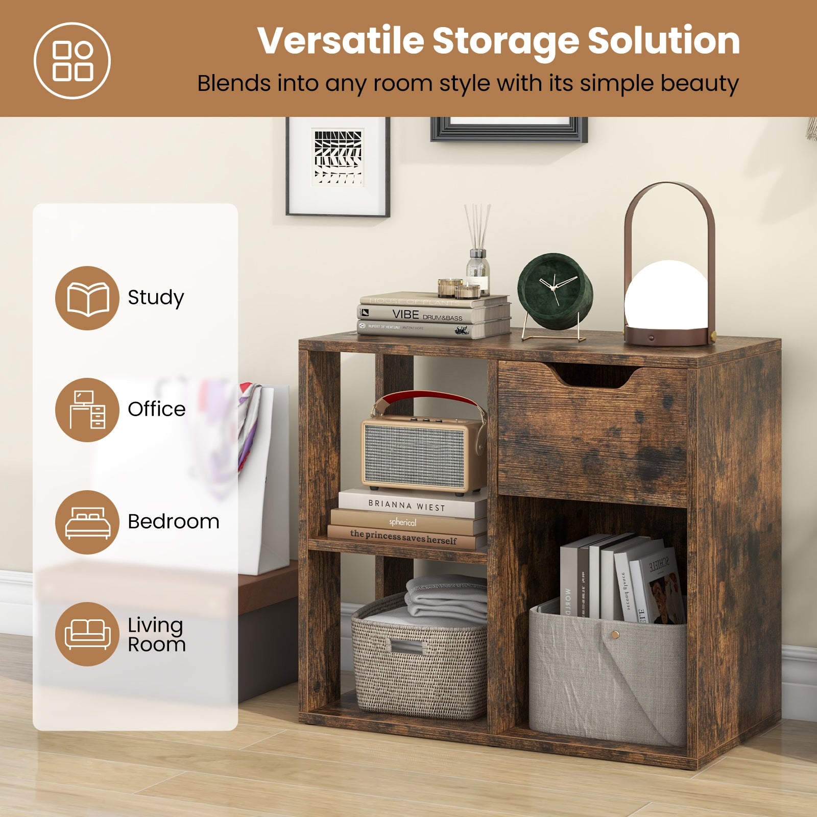 3-Cube Bookcase, 2-Tier Wooden Storage Shelf, Brown Bookcases at Gallery Canada