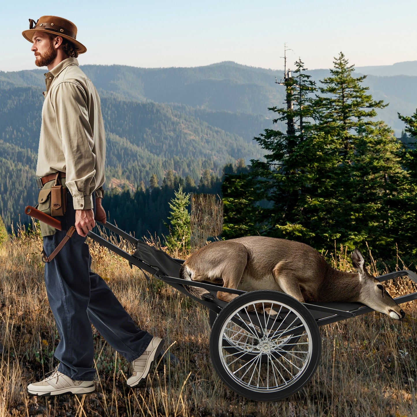 550 LBS Folding Deer Game Cart, Polyester Liner, Hunting, Black Garages at Gallery Canada