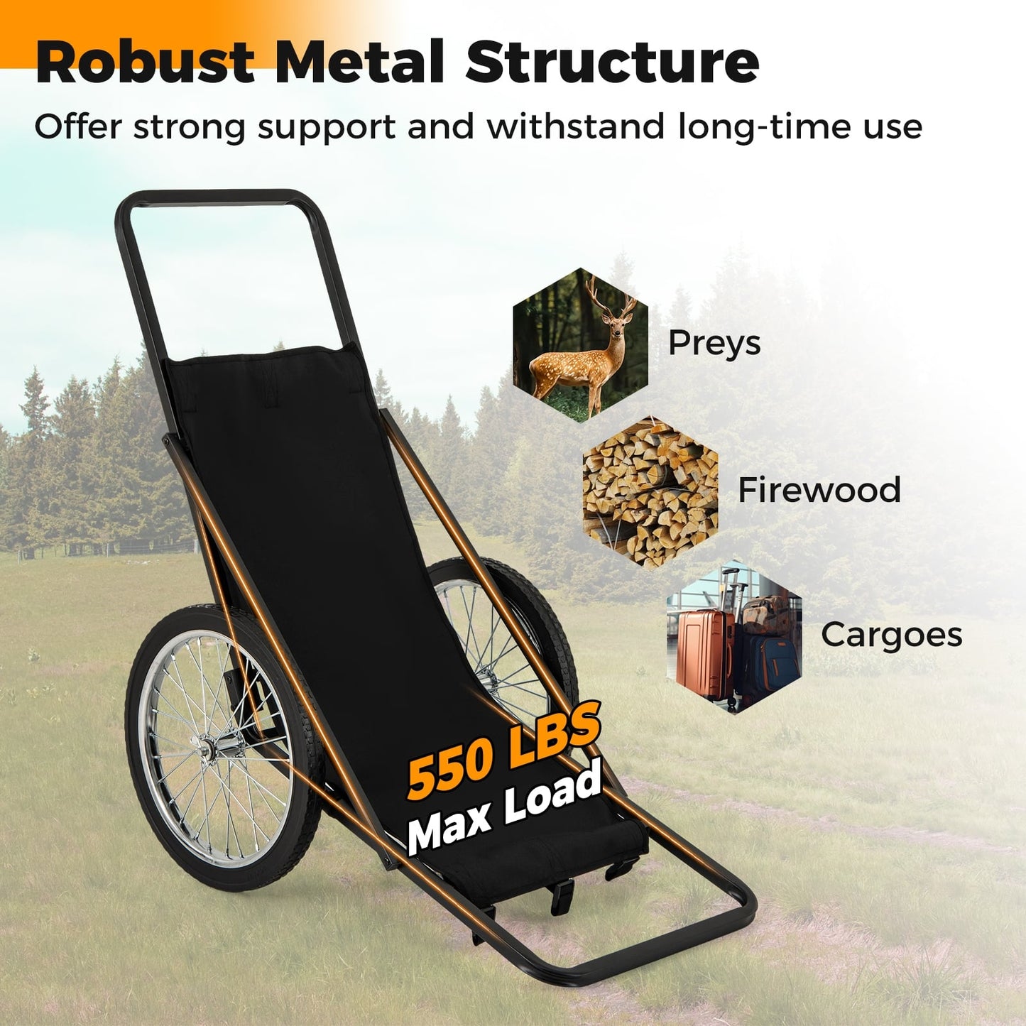 550 LBS Folding Deer Game Cart, Polyester Liner, Hunting, Black Garages at Gallery Canada