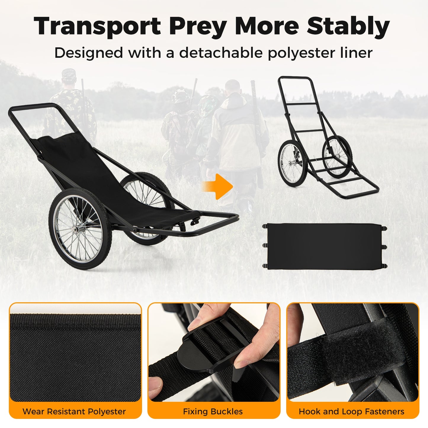 550 LBS Folding Deer Game Cart, Polyester Liner, Hunting, Black Garages at Gallery Canada