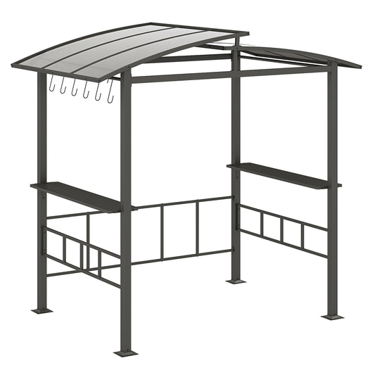 Hardtop Grill Gazebo, Vented Polycarbonate Roof, Side Shelves, Black