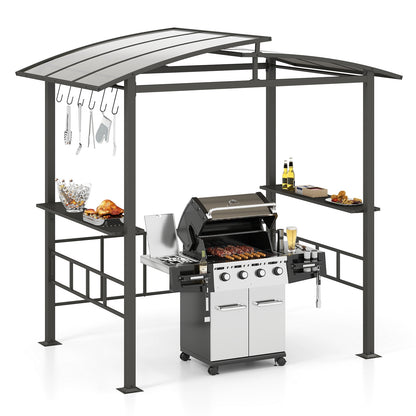 Hardtop Grill Gazebo with Vented Polycarbonate Roof Side Shelves, Black Gazebos at Gallery Canada
