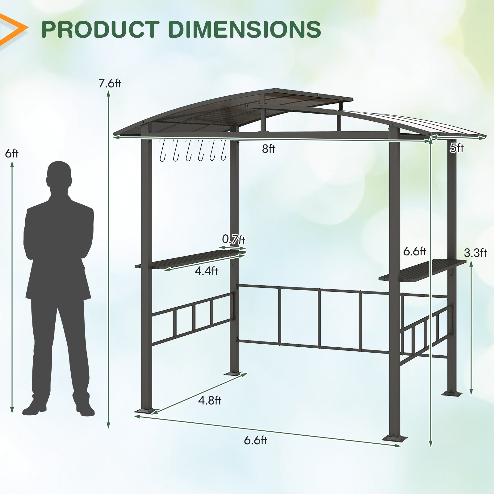 Hardtop Grill Gazebo with Vented Polycarbonate Roof Side Shelves, Black Gazebos at Gallery Canada