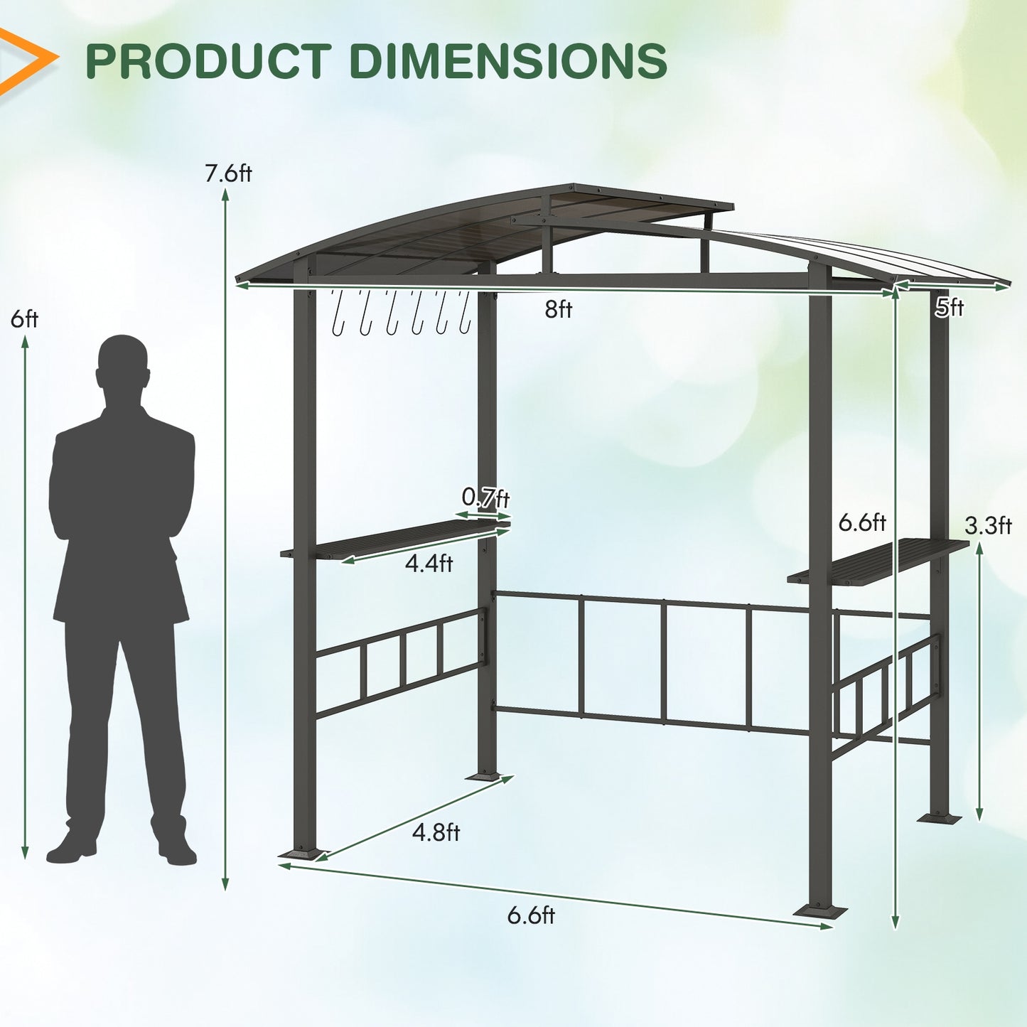 Hardtop Grill Gazebo with Vented Polycarbonate Roof Side Shelves, Black Gazebos at Gallery Canada