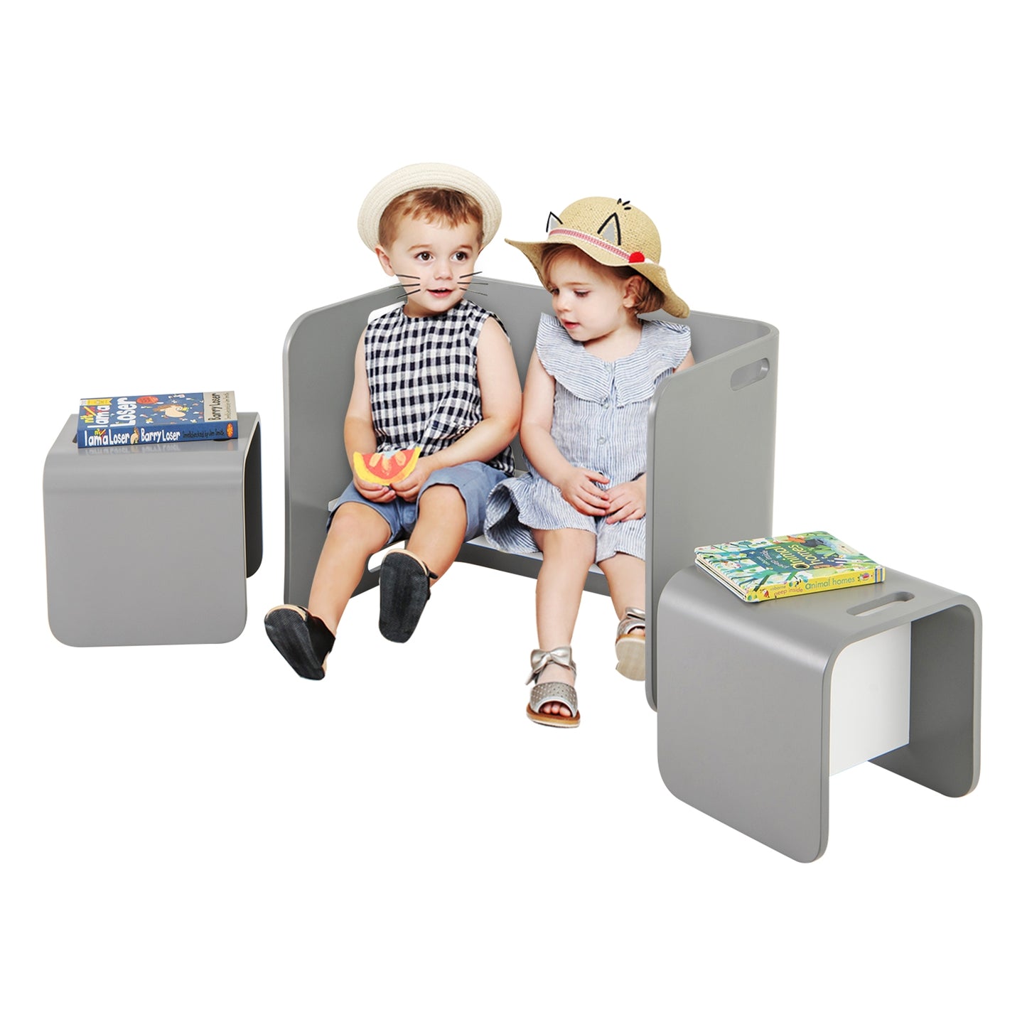 3 Pieces Kids Wooden Table and Chair Set, Gray Kids Table & Chair Sets at Gallery Canada