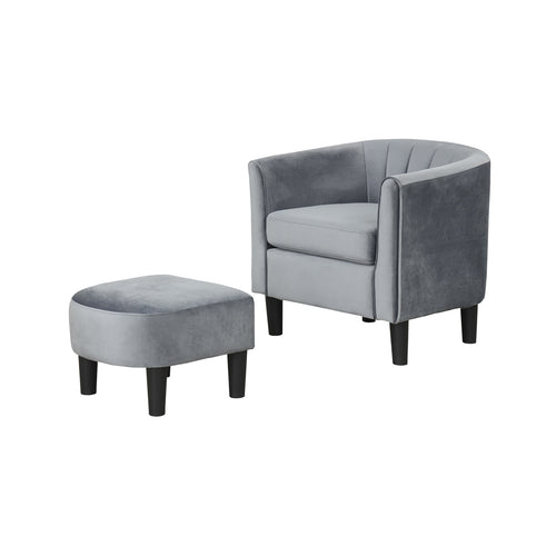 Upholstered Teddy Velvet Club Barrel Chair with Ottoman with Footrest, Gray